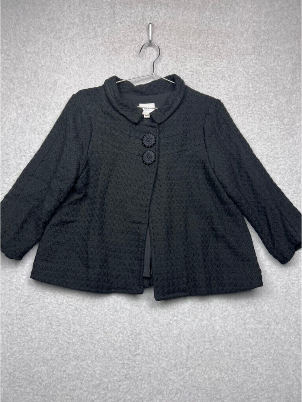 ECI New York Black Textured Jacket Cotton Knit Big Button Crop Swing Blazer Coat